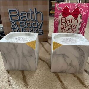 TWO! Bath & Body Works Cut-Out Corner Pedestal 3-
Wick Candle Holders